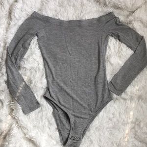 Gray Hollister Ribbed Off the Shoulder Bodysuit
